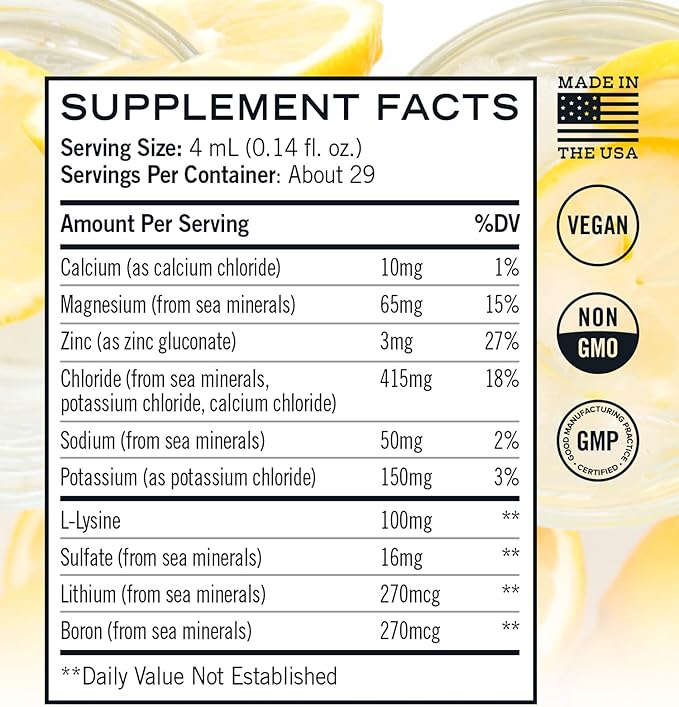 Daylyte Electrolyte Drops, Lemon, Sugar Free Daily Hydration Supplement with Magnesium, Calcium, & Zinc (29 Servings)