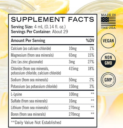 Daylyte Electrolyte Drops, Lemon, Sugar Free Daily Hydration Supplement with Magnesium, Calcium, & Zinc (29 Servings)