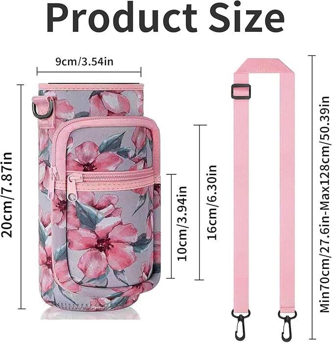 Insulated Water Bottle Holder Sling Bag with Phone Pocket, Adjustable Crossbody Strap for Walking, Hiking, Camping, Fishing