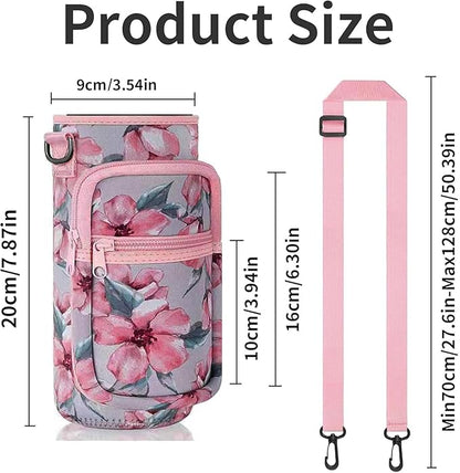 Insulated Water Bottle Holder Sling Bag with Phone Pocket, Adjustable Crossbody Strap for Walking, Hiking, Camping, Fishing