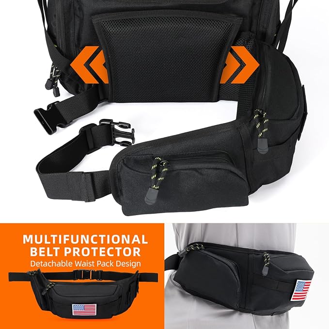 Ghosthorn Fishing Tackle Backpack with 4 3600 Tackle Boxes Rod Holder Outdoor 43L Large Bag with Detachable Wasit Bag Storage Fishing Gear and Equipment Waterproof