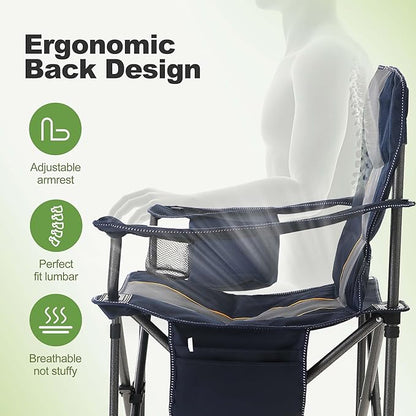 LET'S CAMP Folding Camping Chair Oversized Heavy Duty Padded Outdoor Chair with Cup Holder Storage and Cooler Bag, 450 LBS Weight Capacity, Thicken 600D Oxford,2 Pack