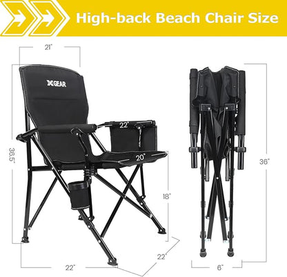 XGEAR Camping Chair with Padded Hard Armrest, Sturdy Folding Camp Chair with Cup Holder, Storage Pockets Carry Bag Included, Support to 400 lbs
