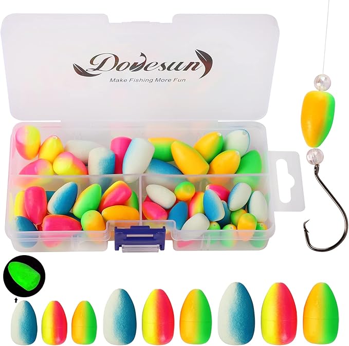 Dovesun 220/104/80/54/42/52pcs Fly Fishing Floats Bobbers Foam Pompano Rigs Surf Fishing Rig Floats Bright Color Round, Bullet, Cylindrical, Spin, Pill with Tackle Box