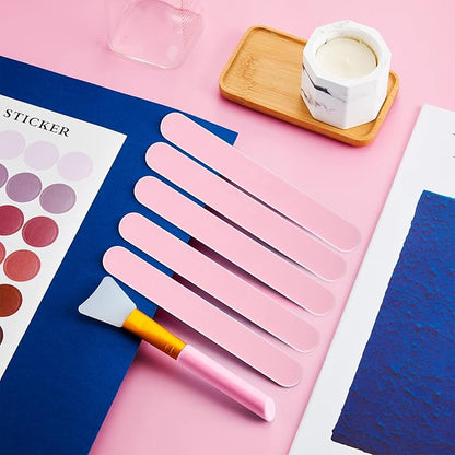 15 Pieces Reusable Stir Sticks Sets Include 12 Pieces Resin Stirring Makeup Sticks and 3 Pieces Silicone Epoxy Brushes for Mixing Resin Epoxy Liquid Facial Cover Paint Making DIY(Pink)