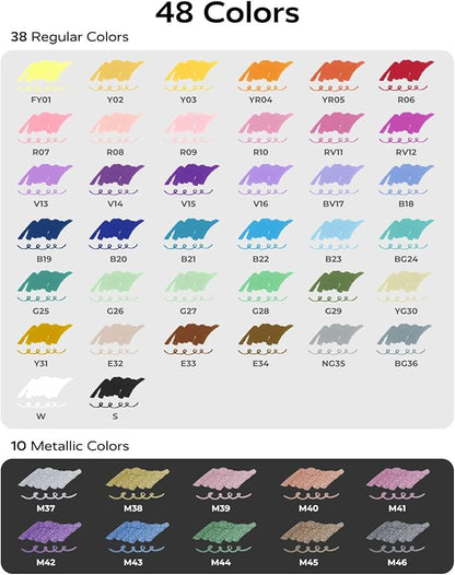 JusArt 48 Colors Dual Tip Acrylic Paint Pens Markers, Brush and Fine Tip, Premium Paint Pens for Wood, Canvas, Egg, Stone, Fabric, Rocks, Metal, Glass, Ceramic, DIY Crafts Making Art Supplies Gifts