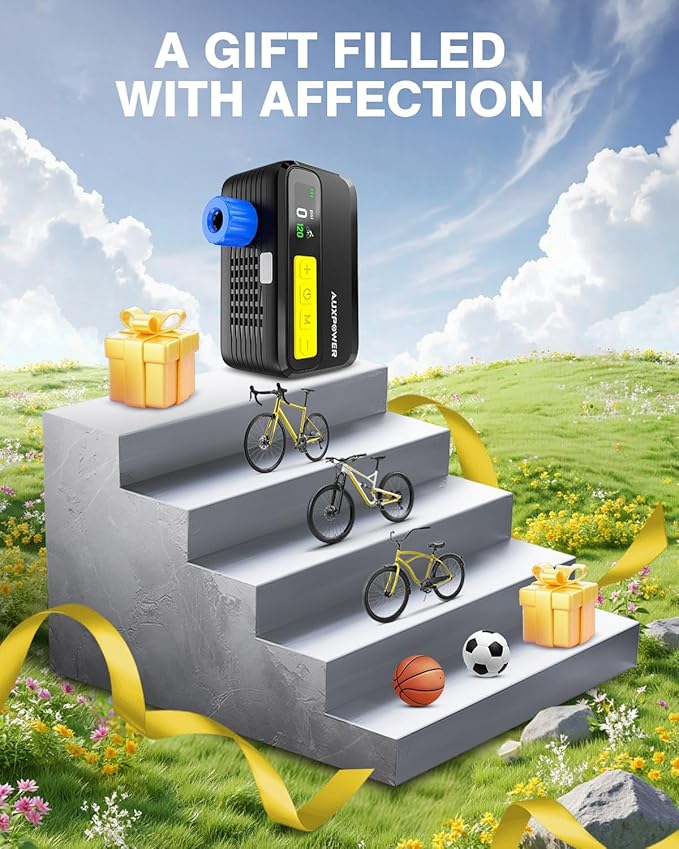 Auxpower 2026 Upgrade 1500mAh Bike Pump 120PSI Fast Inflation Electric Bike Tire Pump with Brushless Motor Mini Powerful Bike Pump 4 Preset Modes for All Bikes and Sport Balls