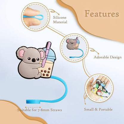 Stanley Cup Accessories Set Including 12 Pcs Straw Cover Cap for 7-8mm (0.27-0.32 inches) Straws, Cute Animal Drinking Straw Plugs for Stanley 40oz & 30oz Tumbler Cups Kids Party Favor