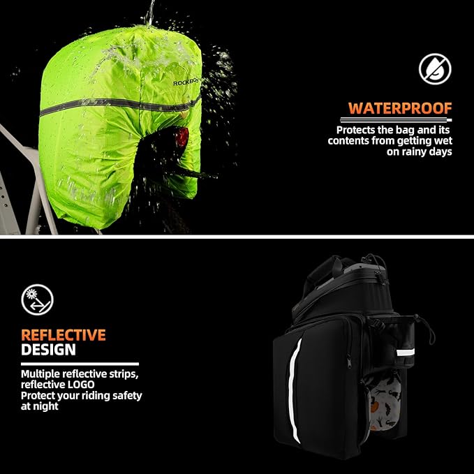 ROCKBROS Bike Rack Bag Trunk Halloween Pattern Waterproof Bike Bags for Bicycle Rear Rack EVA Hard Shell Bicycle Rear Seat Cargo Pack Pannier 35L