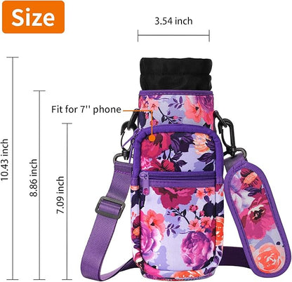 32/40/64/128 oz Neoprene Insulated Water Bottle Carrier Bag, Sling Bag Sleeve Pouch Holder with Strap & Paracord Handle and 2 Pocket for Travelling, Hiking, Camping