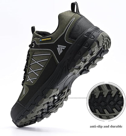 Queday Men's Waterproof Hiking Shoes Lightweight Anti Slip Outdoor Ankle Boots Breathable Hike Trekking Trails Shoe