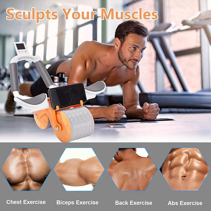 2025 New Ab Roller Wheel with Knee Mat &Timer, Automatic Rebound Abdominal Wheel, Ab Abdominal Exercise Roller with Elbow Support, Abs Workout Equipment Ab Exercise Roller for Women Men