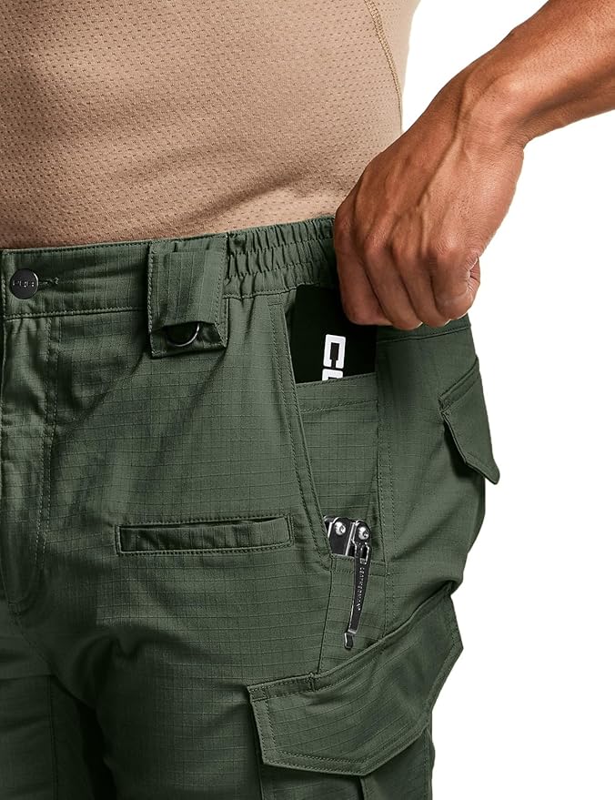 CQR Men's Flex Stretch Tactical Pants, Water Resistant Ripstop Cargo Pants, Lightweight EDC Outdoor Work Hiking Pants