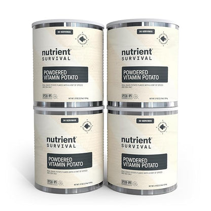 Nutrient Survival Potato Flakes, Powdered Vitamin Potato (4 Cans, 30 Servings per Can) for Mashed Potatoes, Soups, Emergency Food Supply & Camping Supplies, 38 Nutrients, Shelf Stable Up to 25 Years