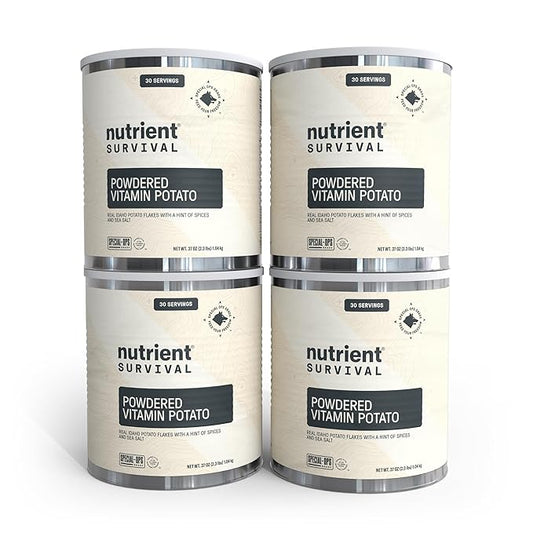 Nutrient Survival Potato Flakes, Powdered Vitamin Potato (4 Cans, 30 Servings per Can) for Mashed Potatoes, Soups, Emergency Food Supply & Camping Supplies, 38 Nutrients, Shelf Stable Up to 25 Years