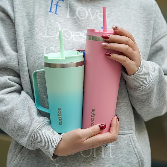 BJPKPK Insulated Tumbler with Handle, 30oz Insulated Tumblers with Lid and Straw, Stainless Steel Metal Water Bottles, Coffee Travel Mugs, Cups, Mint