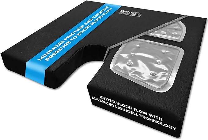 ERGO21 LiquiCell Coccyx Seat Cushion, Aid for Tailbone Pain Relief, Sciatica Pain, Back Support | Donut Like Butt Pillow for Long Hours Sitting at Home/Office Chair (18W x 17L x 2.5H)