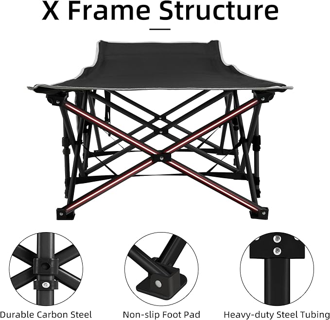 Portable Camping Cot, Sleeping Cots for Adults, 28" Extra Wide Heavy Duty Folding Cot Max Load 600LBS with Thick Mattress, Portable Camping Bed for Outdoor Camp/Office, Home Nap (Black)