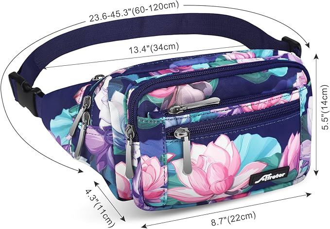 Waist Pack Bag Fanny Pack for Men&Women Hip Bum Bag with Adjustable Strap for Outdoors Workout Traveling Casual Running Hiking Cycling (New Blue Flowers-1)