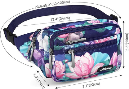 Waist Pack Bag Fanny Pack for Men&Women Hip Bum Bag with Adjustable Strap for Outdoors Workout Traveling Casual Running Hiking Cycling (New Blue Flowers-1)