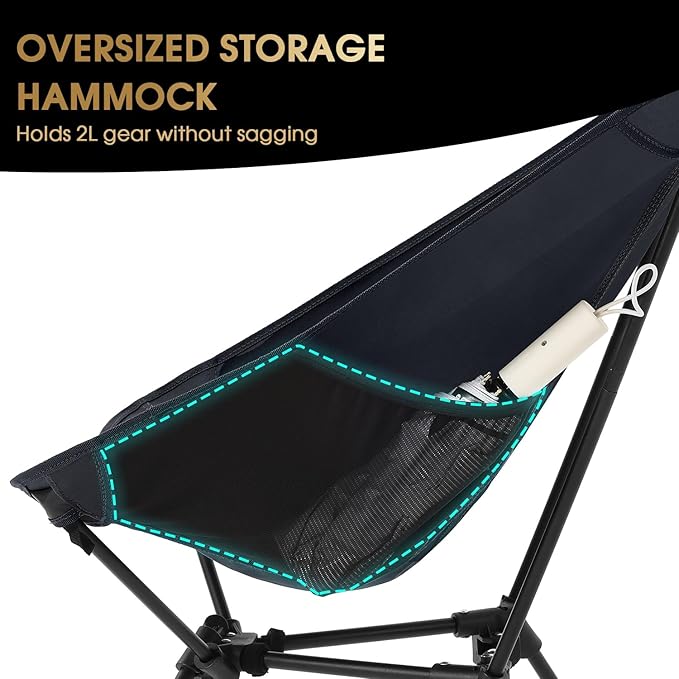 MOON LENCE Portable Camping Chair, Lightweight Folding Backpacking Hiking Chair, Plus Size Compact Yet, Support 330 lbs (Black)