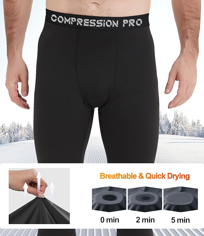 Dalavch 4 Pack Men Thermal Compression Pants,Fleece Lined Heated Leggings for Cold Weather Sports Athletic Winter Baselayer