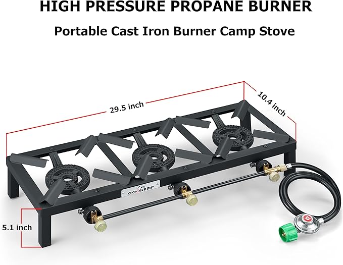 Propane Triple Burner Angle Iron Camp Stove with CSA Listed Regulator and 4ft Hose (SA3200)