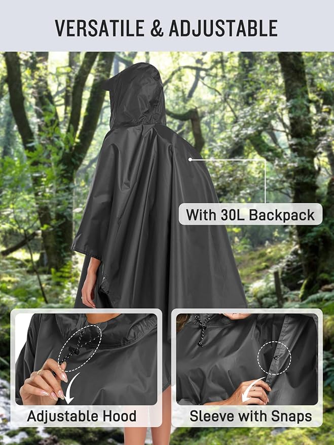 SaphiRose Hooded Rain Poncho Waterproof Raincoat Jacket for Men Women Adults