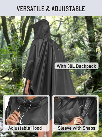 SaphiRose Hooded Rain Poncho Waterproof Raincoat Jacket for Men Women Adults