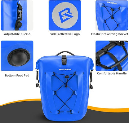 ROCKBROS Bike Panniers Waterproof Bike Rear Rack Bag Max 30L Large Capacity Bike Rear Panniers for Cycling Traveling Commuting