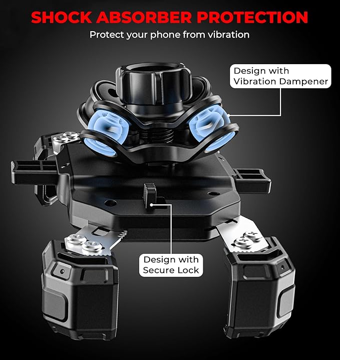 Motorcycle Phone Mount with Vibration Dampener, 1s Lock Bike Phone Holder with Aluminum Alloy Handlebar Mounting Base, One-Handed Operation Motorcycle Cellphone Mount for 5.5"-7.2" Smartphone