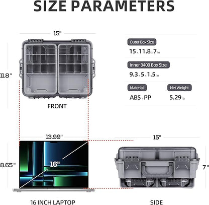 RUNCL Universal Fishing Tackle Box with Two Small Tackle Tray, Removal Inside Design Waterproof Trunk Storage Box, Thicker Floating Airtight Stowaway, Xmas Surprise Fishing Gifts for Men Women
