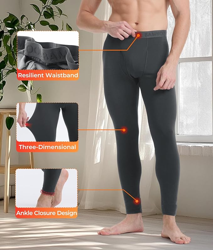 Men's Lightweight Thermal Underwear Bottoms Fleece Lined Long Johns for Men Base Layer Pants for Cold Weather