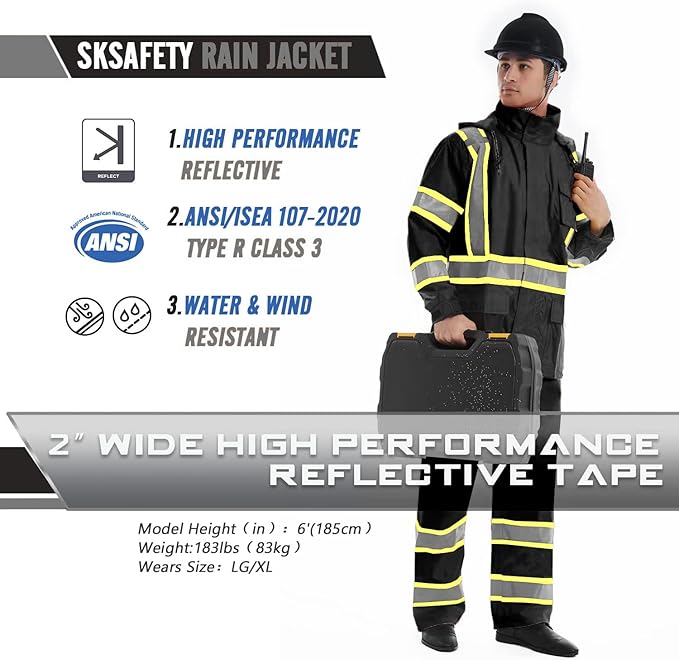 SKSAFETY Hi Vis Reflective Rain suits for Men Waterproof - High Vis Safety Rain Jacket, High Visibility Raincoat for Men