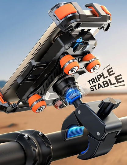 JOYROOM Motorcycle Phone Mount Holder - [Dual Vibration Dampener] 150mph Anti-Shock Phone Holder for Motorcycle [Upgrade Metal Handlebar Clamp] - Bike Phone Holder Mount for 4.7-7" Phones Orange