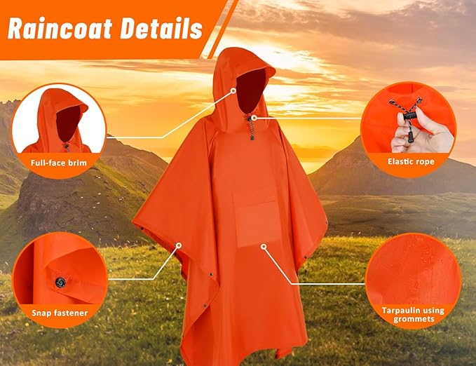 TOMSHOO Multifunctional Raincoat with Hood Hiking Cycling Rain Cover Lightweight Poncho Rain Coat Outdoor Camping Tent Mat