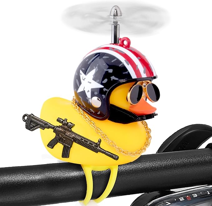 wonuu Rubber Duck Bike Bell, Squeeze Ducks with Helmet for Cycling Car Dashboard Decorations Motorcycle Bicycle Accessories