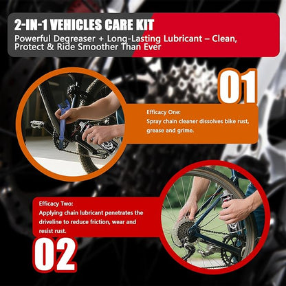 Chain Cleaner Kit, Professional Bike Chain Cleaner Set, Motorcycle Cleaning Kit with Chain Cleaner & Chain Lube Including Brushes and Gloves for Cleaning and Maintain All Bicycles (1 Pack)