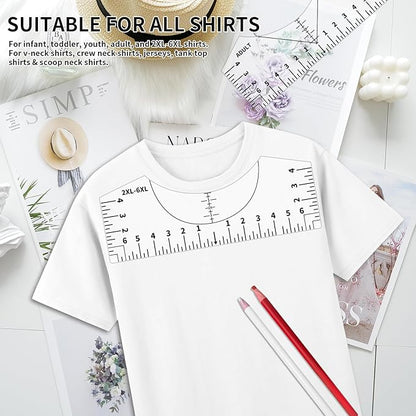 Tshirt Ruler Guide for Vinyl Alignment, T Shirt Rulers to Center Designs, PVC Measurement Template, Craft Sewing Supplies Accessories Tools for Cricut Heat Press & Cameo & HTV Transfer Vinyl