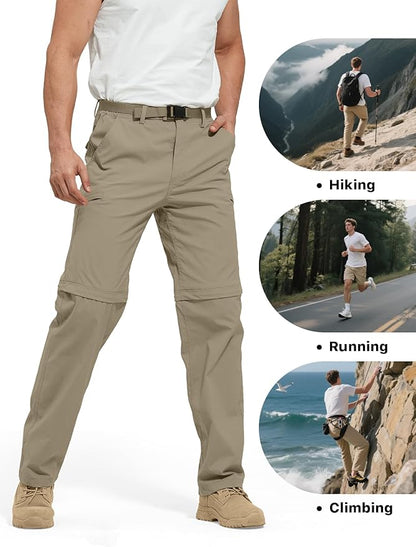 FREE SOLDIER Men's Outdoor Convertible Hiking Pants with Belt Lightweight Quick Dry Tactical Cargo Pants Nylon Spandex