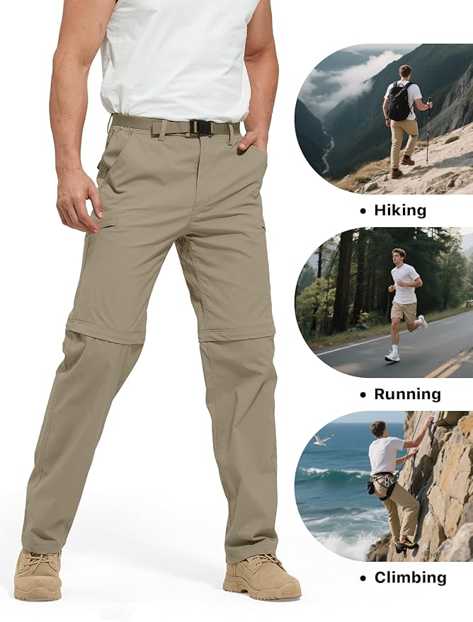FREE SOLDIER Men's Outdoor Convertible Hiking Pants with Belt Lightweight Quick Dry Tactical Cargo Pants Nylon Spandex