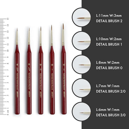 Artify Detail Paint Brushes, 100% Kolinsky Sable Micro Paint Brushes - Master Series, Ultra Fine Tips Paint Brush Set, High Precision for Models/Crafts, Detailing for Acrylic/Oil/Watercolor (Red)