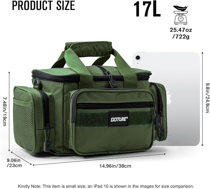 Goture Fishing Tackle Bag, Soft Side 600D Water-Resistant Cross Body Sling Fishing Bag, Small Saltwater Gear Storage Tactical Bags Store Up to 3 3600 Tackle Boxes(Not Included),14.96"x9.06"x7.48"