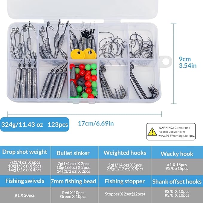 THKFISH Fishing Weights Sinkers Set, 60PCS Fishing Sinker Drop Shot Weights Kit,Drop Shot Rig Wacky Hooks for Saltwater Freshwater Bass Fishing