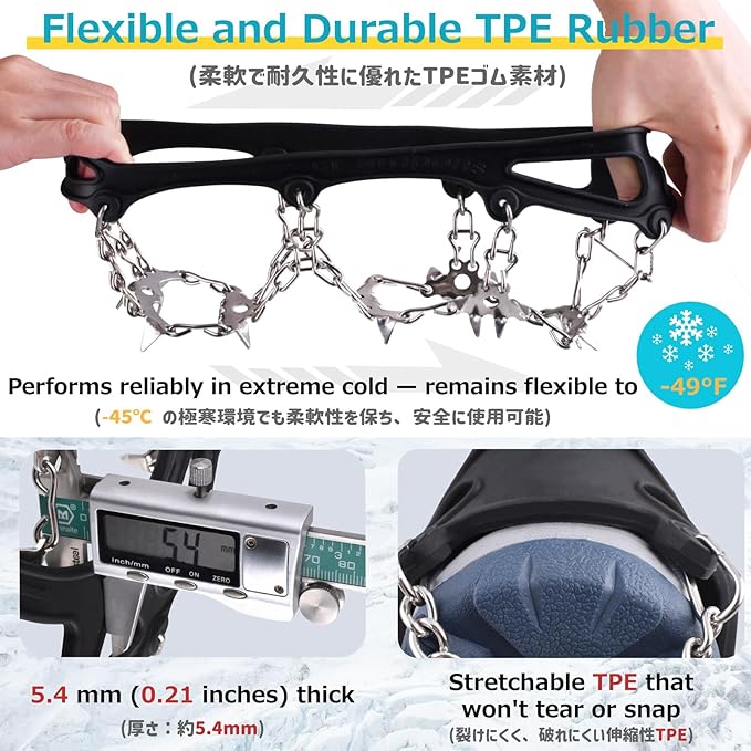 Azarxis Walk Traction Ice Snow Cleat Treads Grips Grippers Crampons Creepers with 19 Spikes for Shoes Boots Men Women Walking Climbing Hiking Fishing Heavy Duty Anti Slip Stainless Steel