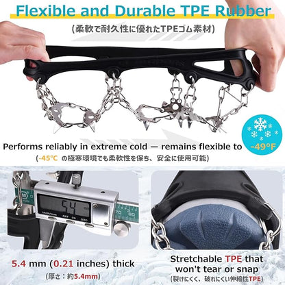 Azarxis Walk Traction Ice Snow Cleat Treads Grips Grippers Crampons Creepers with 19 Spikes for Shoes Boots Men Women Walking Climbing Hiking Fishing Heavy Duty Anti Slip Stainless Steel