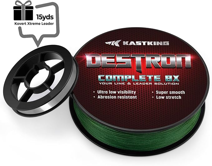 KastKing Destron Braided Fishing Line, Highly Abrasion Resistant, Improved Knot Strength, Ultra-Thin Diameter Superline, Zero Stretch & Memory, CFT “Color Fast Technology”, 75% Thinner Than Mono