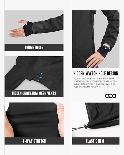 33,000ft Women's Waterproof Fleece Running Jacket Zip Up Athletic Winter Cold Weather Workout Cycling Track Jackets