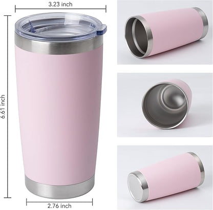 HASLE OUTFITTERS 20oz Stainless Steel Tumblers Bulk, Insulated Travel Cup with Lid, Double Wall Vacuum Coffee Mug for Cold & Hot Drinks 4 Pack, Light Pink