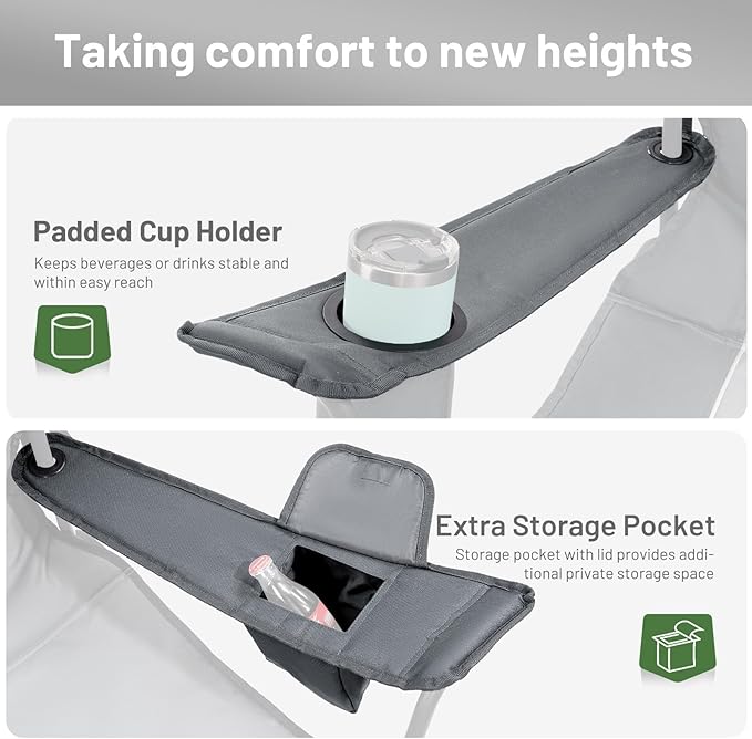 TIMBER RIDGE Oversized Folding Camping Chair for Adults, Support 550 LBS Heavy Duty with Cup Holder Side Pocket for Camping, Lawn, Picnic, 2 Pack(Grey)